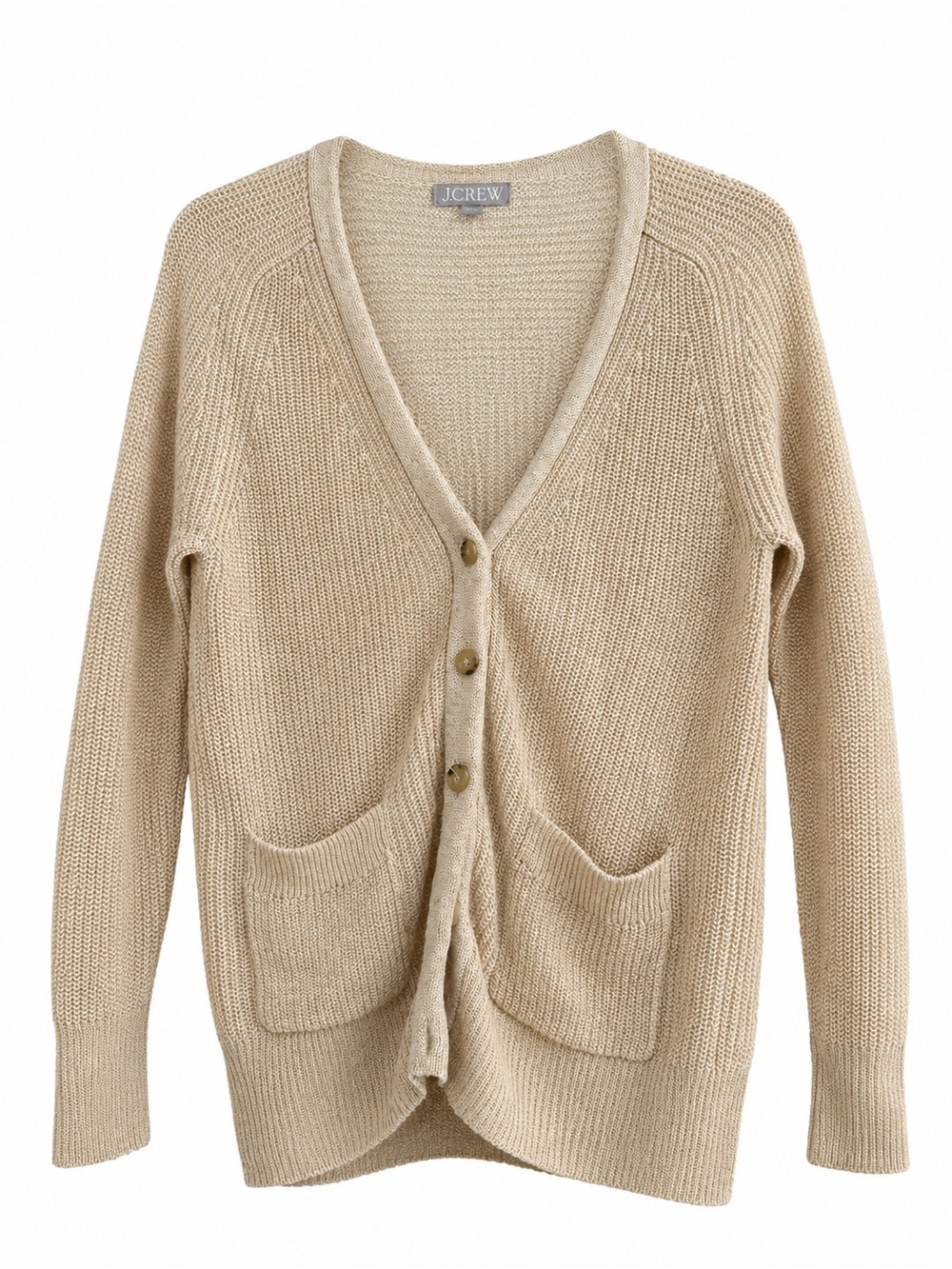 J. Crew Beige V-Neck Button Pocket Cardigan